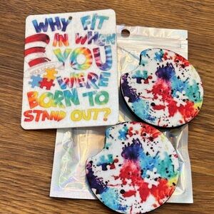 Born to stand out car coasters and air freshener